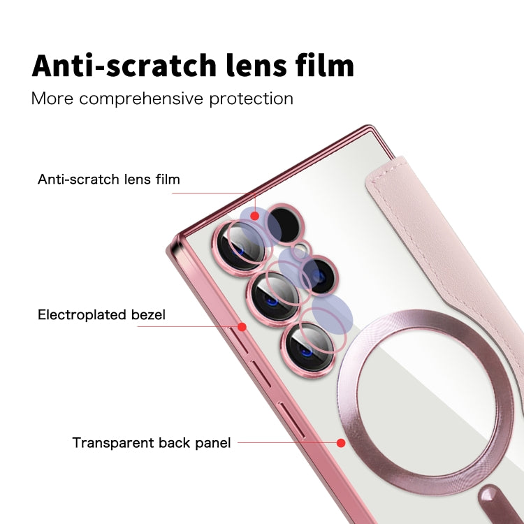 For Samsung Galaxy S24 Ultra 5G Shield Magsafe RFID Anti-theft Rhombus Leather Phone Case(Pink) - Galaxy S24 Ultra 5G Cases by PMC TechLife | Online Shopping South Africa | PMC TechLife