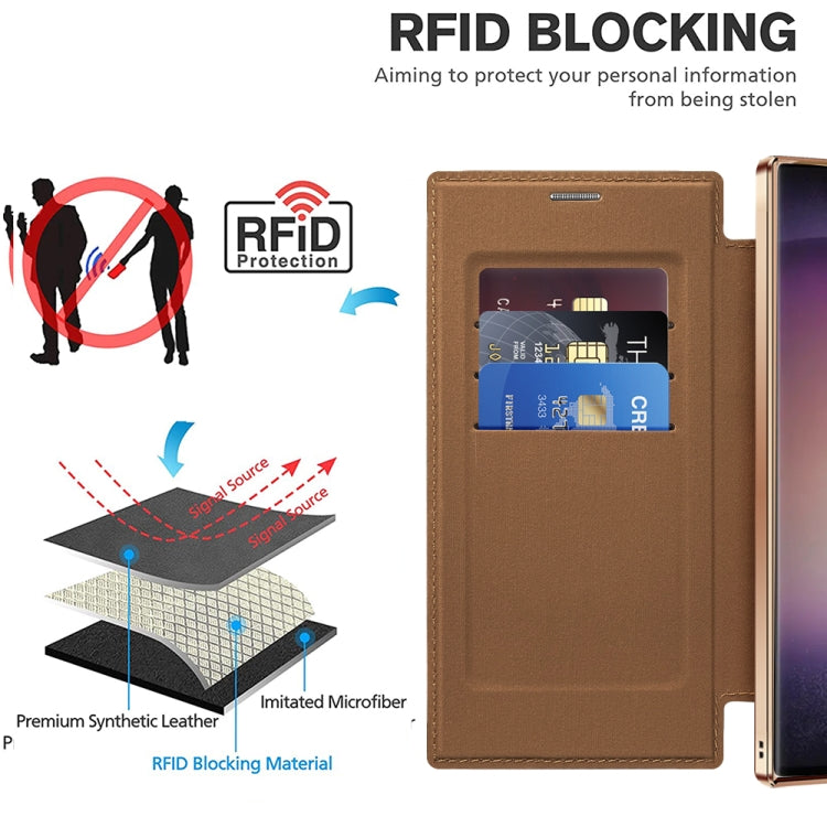 For Samsung Galaxy S24 Ultra 5G Shield Magsafe RFID Anti-theft Rhombus Leather Phone Case(Brown) - Galaxy S24 Ultra 5G Cases by PMC TechLife | Online Shopping South Africa | PMC TechLife