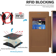 For Samsung Galaxy S24 Ultra 5G Shield Magsafe RFID Anti-theft Rhombus Leather Phone Case(Brown)