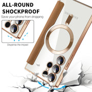 For Samsung Galaxy S24 Ultra 5G Shield Magsafe RFID Anti-theft Rhombus Leather Phone Case(Brown)