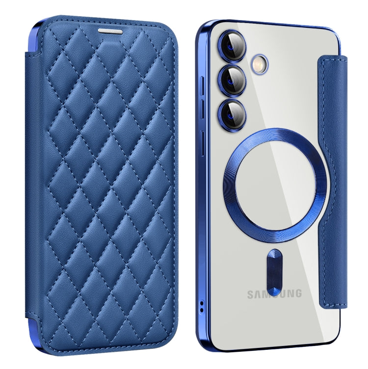 For Samsung Galaxy S24+ 5G Shield Magsafe RFID Anti-theft Rhombus Leather Phone Case(Dark Blue) - Galaxy S24+ 5G Cases by PMC TechLife | Online Shopping South Africa | PMC TechLife