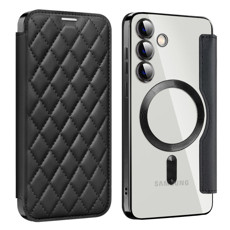 For Samsung Galaxy S24+ 5G Shield Magsafe RFID Anti-theft Rhombus Leather Phone Case(Black) - Galaxy S24+ 5G Cases by PMC TechLife | Online Shopping South Africa | PMC TechLife