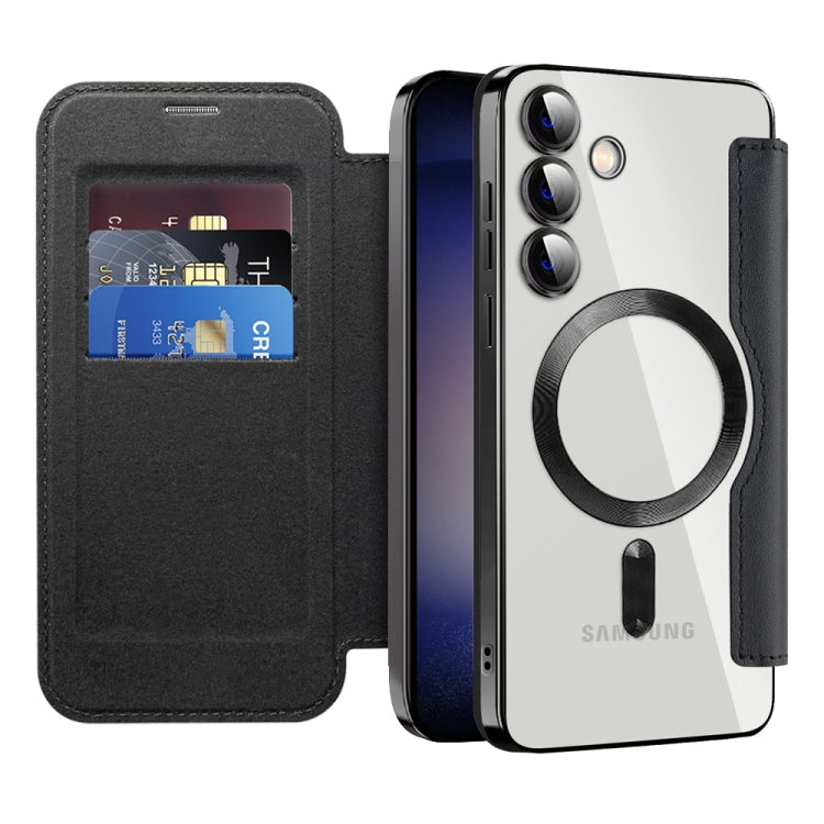 For Samsung Galaxy S24+ 5G Shield Magsafe RFID Anti-theft Rhombus Leather Phone Case(Black)