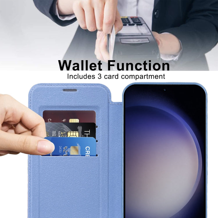 For Samsung Galaxy S24+ 5G Shield MagSafe RFID Anti-theft Rhombus Leather Phone Case(Blue)
