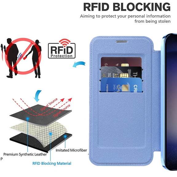 For Samsung Galaxy S24+ 5G Shield MagSafe RFID Anti-theft Rhombus Leather Phone Case(Blue)