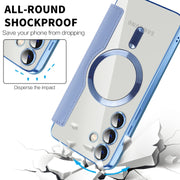 For Samsung Galaxy S24+ 5G Shield MagSafe RFID Anti-theft Rhombus Leather Phone Case(Blue)