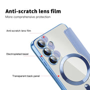 For Samsung Galaxy S24+ 5G Shield MagSafe RFID Anti-theft Rhombus Leather Phone Case(Blue)