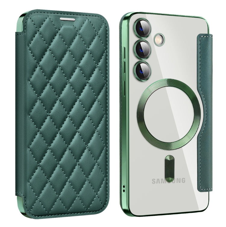 For Samsung Galaxy S24+ 5G Shield Magsafe RFID Anti-theft Rhombus Leather Phone Case(Green) - Galaxy S24+ 5G Cases by PMC TechLife | Online Shopping South Africa | PMC TechLife