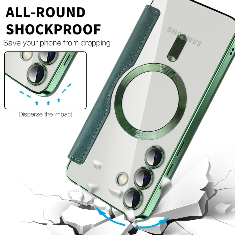 For Samsung Galaxy S24+ 5G Shield Magsafe RFID Anti-theft Rhombus Leather Phone Case(Green) - Galaxy S24+ 5G Cases by PMC TechLife | Online Shopping South Africa | PMC TechLife