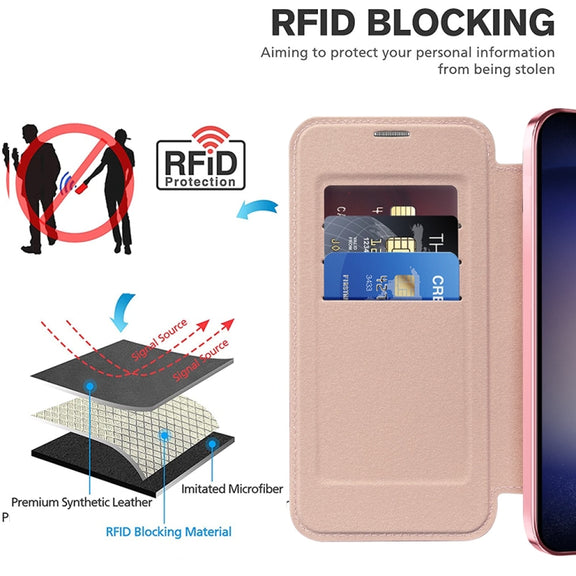 For Samsung Galaxy S24+ 5G Shield MagSafe RFID Anti-theft Rhombus Leather Phone Case(Pink)