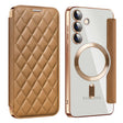 For Samsung Galaxy S24+ 5G Shield Magsafe RFID Anti-theft Rhombus Leather Phone Case(Brown) - Galaxy S24+ 5G Cases by PMC TechLife | Online Shopping South Africa | PMC TechLife