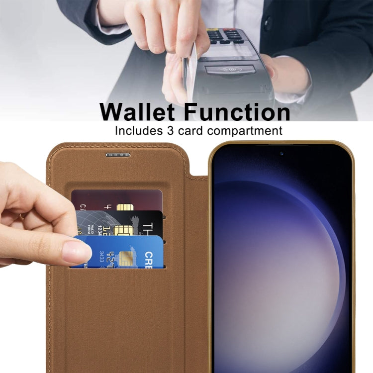 For Samsung Galaxy S24+ 5G Shield Magsafe RFID Anti-theft Rhombus Leather Phone Case(Brown)