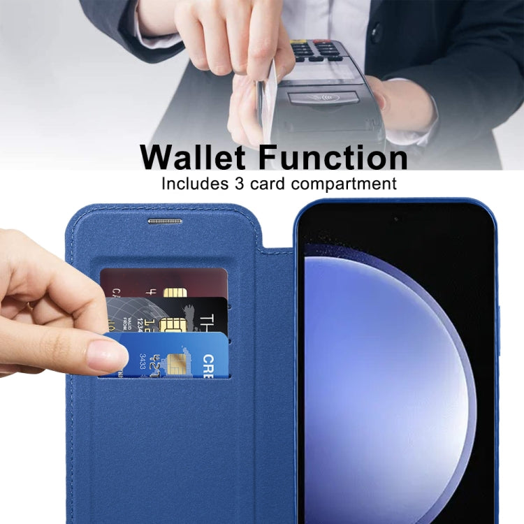 For Samsung Galaxy S23 FE 5G Shield MagSafe RFID Anti-theft Rhombus Leather Phone Case(Dark Blue)
