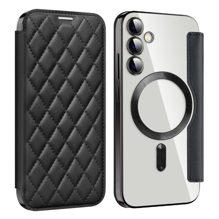 For Samsung Galaxy S23 FE 5G Shield Magsafe RFID Anti-theft Rhombus Leather Phone Case(Black) - Galaxy S23 FE 5G Cases by PMC TechLife | Online Shopping South Africa | PMC TechLife