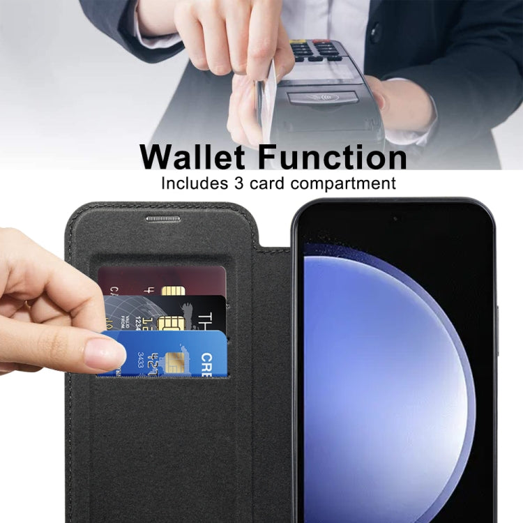 For Samsung Galaxy S23 FE 5G Shield Magsafe RFID Anti-theft Rhombus Leather Phone Case(Black) - Galaxy S23 FE 5G Cases by PMC TechLife | Online Shopping South Africa | PMC TechLife