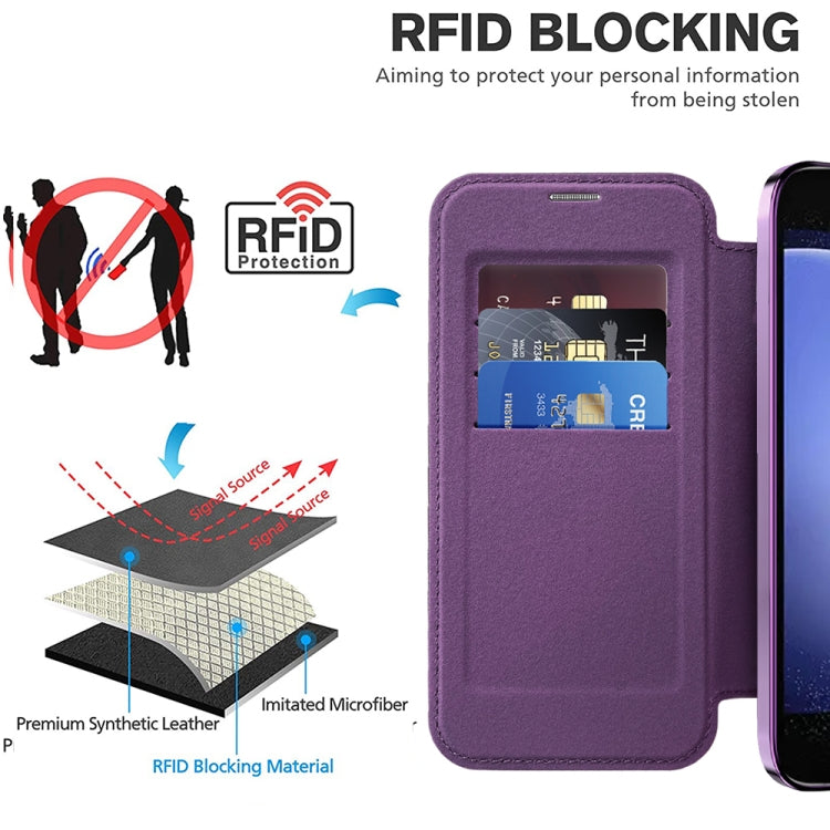 For Samsung Galaxy S23 FE 5G Shield Magsafe RFID Anti-theft Rhombus Leather Phone Case(Purple) - Galaxy S23 FE 5G Cases by PMC TechLife | Online Shopping South Africa | PMC TechLife