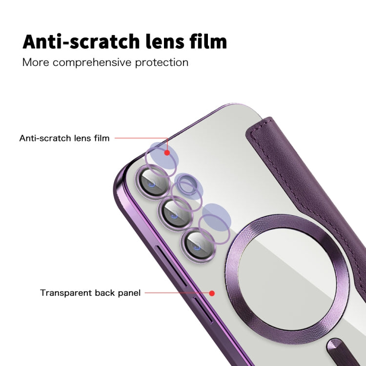 For Samsung Galaxy S23 FE 5G Shield Magsafe RFID Anti-theft Rhombus Leather Phone Case(Purple) - Galaxy S23 FE 5G Cases by PMC TechLife | Online Shopping South Africa | PMC TechLife