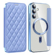 For Samsung Galaxy S23 FE 5G Shield Magsafe RFID Anti-theft Rhombus Leather Phone Case(Blue) - Galaxy S23 FE 5G Cases by PMC TechLife | Online Shopping South Africa | PMC TechLife