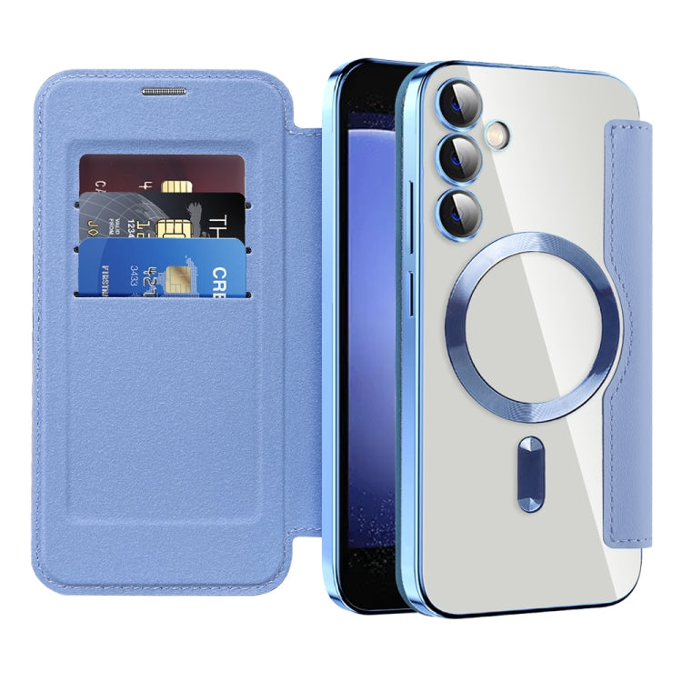 For Samsung Galaxy S23 FE 5G Shield Magsafe RFID Anti-theft Rhombus Leather Phone Case(Blue) - Galaxy S23 FE 5G Cases by PMC TechLife | Online Shopping South Africa | PMC TechLife
