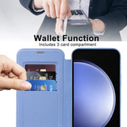 For Samsung Galaxy S23 FE 5G Shield Magsafe RFID Anti-theft Rhombus Leather Phone Case(Blue)