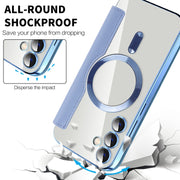 For Samsung Galaxy S23 FE 5G Shield Magsafe RFID Anti-theft Rhombus Leather Phone Case(Blue)