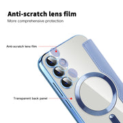 For Samsung Galaxy S23 FE 5G Shield Magsafe RFID Anti-theft Rhombus Leather Phone Case(Blue)
