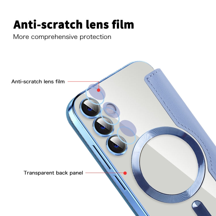 For Samsung Galaxy S23 FE 5G Shield Magsafe RFID Anti-theft Rhombus Leather Phone Case(Blue)