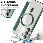 For Samsung Galaxy S23 FE 5G Shield MagSafe RFID Anti-theft Rhombus Leather Phone Case(Green)