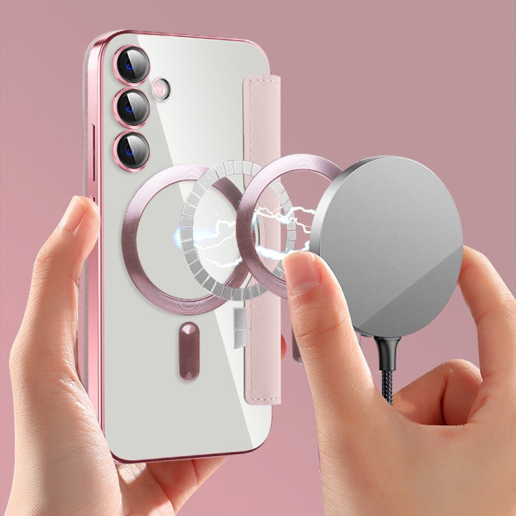 For Samsung Galaxy S23 FE 5G Shield Magsafe RFID Anti-theft Rhombus Leather Phone Case(Pink) - Galaxy S23 FE 5G Cases by PMC TechLife | Online Shopping South Africa | PMC TechLife