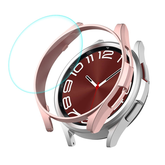 For Samsung Galaxy Watch6 Classic 47mm ENKAY Hat-Prince Electroplated Hard PC Case + 0.2mm 9H Glass Screen Protector(Rose Gold)
