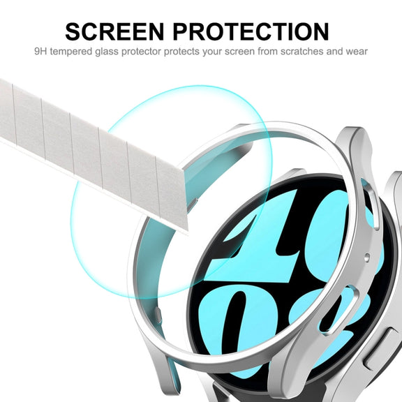 For Samsung Galaxy Watch6 40mm ENKAY Hat-Prince Electroplated Hard PC Case + 0.2mm 9H Glass Screen Protector(Dark Blue)