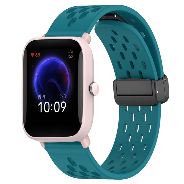 For Amazfit Pop Pro 20mm Folding Magnetic Clasp Silicone Watch Band(Hidden Green)