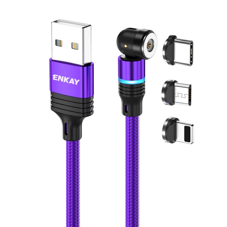 ENKAY 3 in 1 2.4A USB to Type-C / 8 Pin / Micro USB Magnetic 540 Degrees Rotating Charging Cable, Length:1m(Purplele) - Charging Cable & Head by ENKAY | Online Shopping South Africa | PMC TechLife | Buy Now Pay Later Mobicred