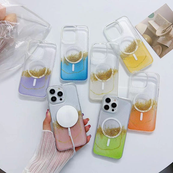 For iPhone 15 Gilding MagSafe Hybrid Clear TPU Phone Case(Yellow)