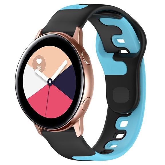 For Samsung Galaxy Watch Active 20mm Double Color Silicone Watch Band(Black+Blue)
