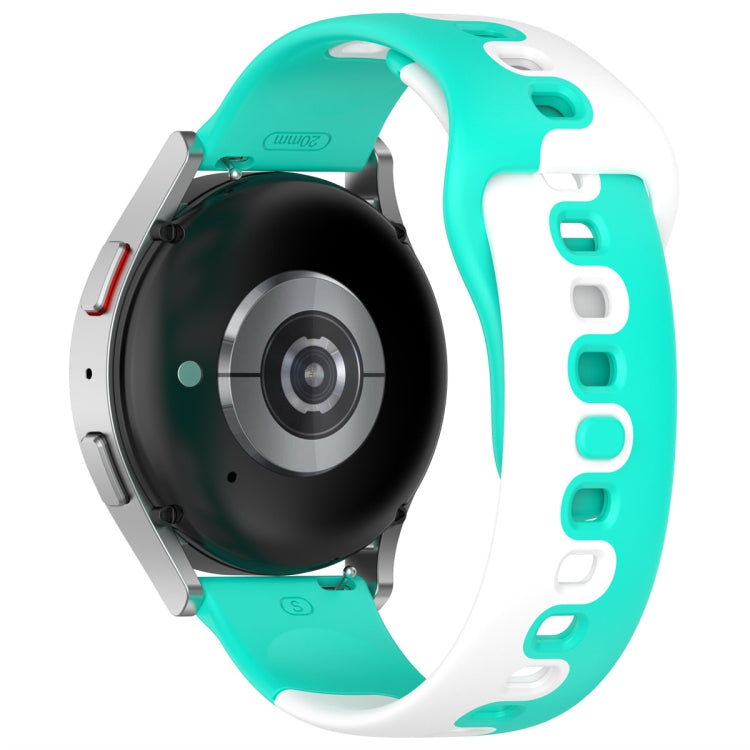 For Samsung Galaxy Watch3 41mm 20mm Double Color Silicone Watch Band(Cyan+White) - Watch Bands by PMC TechLife | Online Shopping South Africa | PMC TechLife