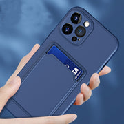 For iPhone 15 Skin Feel Card Contrast Color Button TPU Phone Case(Dark Green)