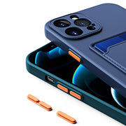 For iPhone 15 Skin Feel Card Contrast Color Button TPU Phone Case(Dark Green)