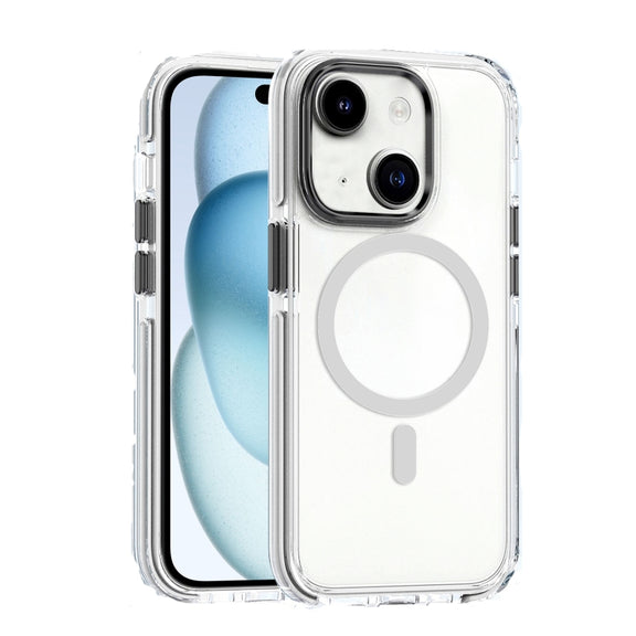For iPhone 15 Plus Dual-color MagSafe TPU Hybrid Clear PC Shockproof Phone Case(White)