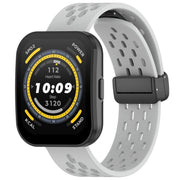 For Amazfit Bip 5 Folding Magnetic Clasp Silicone Watch Band(Light Gray)