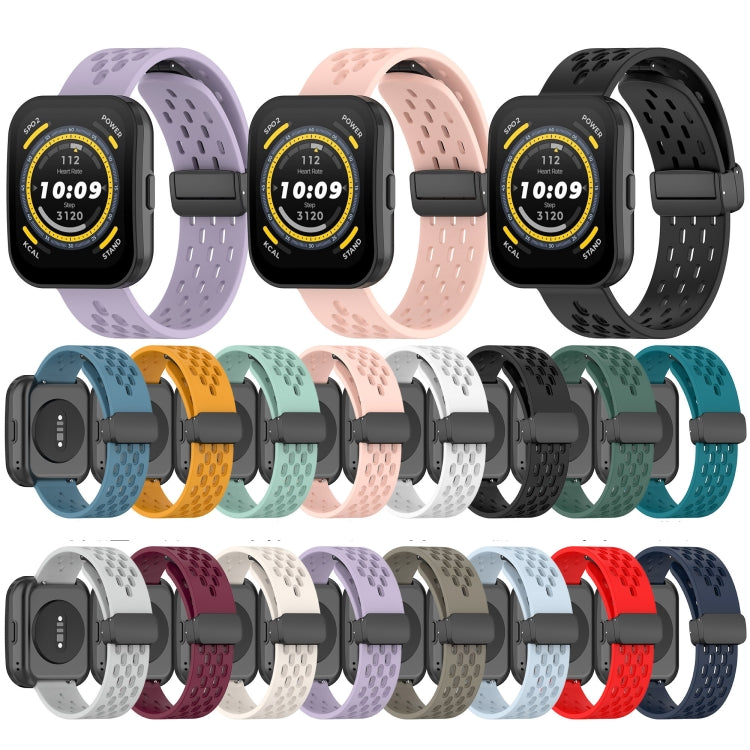 For Amazfit Bip 5 Folding Magnetic Clasp Silicone Watch Band(Light Gray)