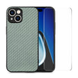 For iPhone 15 ENKAY Fiber Leather Skin PC Phone Case with High Aluminum-silicon Glass Film(Green) - iPhone 15 Cases by ENKAY | Online Shopping South Africa | PMC TechLife | Buy Now Pay Later Mobicred