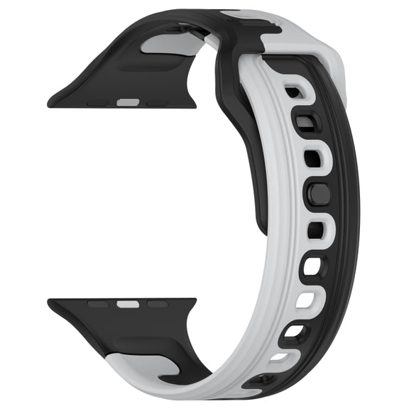 For Apple Watch 9 41mm Double Color Silicone Watch Band(Black+Grey)