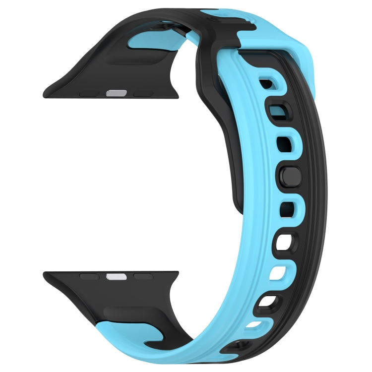 For Apple Watch 9 41mm Double Color Silicone Watch Band(Black+Blue)