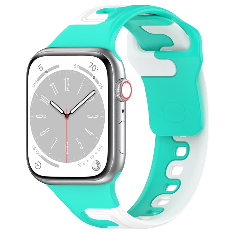 For Apple Watch SE 2022 40mm Double Color Silicone Watch Band(Cyan+White) - Watch Bands by PMC TechLife | Online Shopping South Africa | PMC TechLife