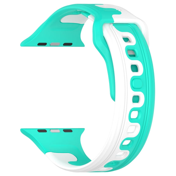 For Apple Watch SE 2022 40mm Double Color Silicone Watch Band(Cyan+White)