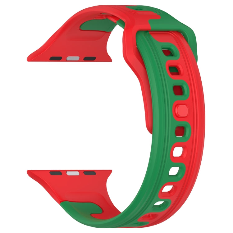 For Apple Watch 3 38mm Double Color Silicone Watch Band(Red+Green)