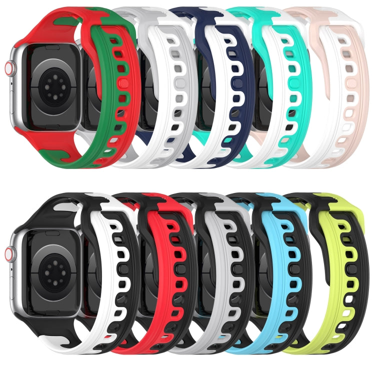For Apple Watch 9 41mm Double Color Silicone Watch Band(Black+Grey)
