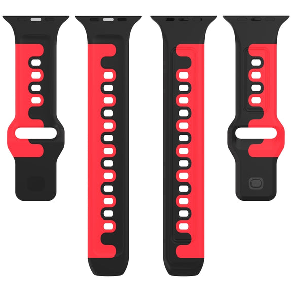 For Apple Watch 42mm Double Color Silicone Watch Band(Black+Red)