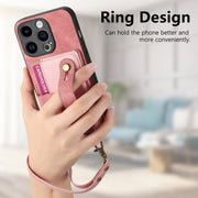 For iPhone 15 Pro Retro Cross Wristband Wallet Leather Back Phone Case(Pink)